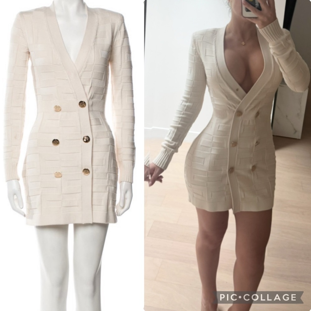 Elisabetta Franchi Logo-Knit Double-Breasted Blazer Mini Dress - 38 / XS